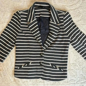 Express Jacket Womens Size S Gray White Stripe 3/4 Sleeve Button Blazer Pockets